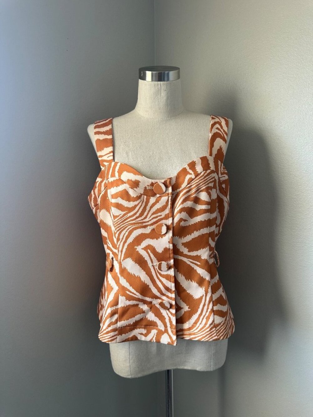 Anthropologie Mare Mare Zebra Print Blouse Sweetheart Style Front Closure Wide S